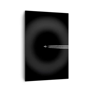 Impression sur toile - Image sur toile - Un avion à réaction avec une traînée de condensation visible sur fond noir - 70x100cm - Dans une autre dimension - Décoration murale moderne pour le salon et la chambre ARTTOR