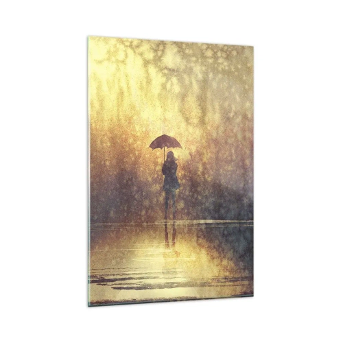 Impression sur verre - Image sur verre - Une silhouette avec un parapluie dans un paysage brumeux plein de reflets - 80x120cm - Je sens que quelqu'un me regarde - Décoration murale moderne pour le salon et la chambre ARTTOR