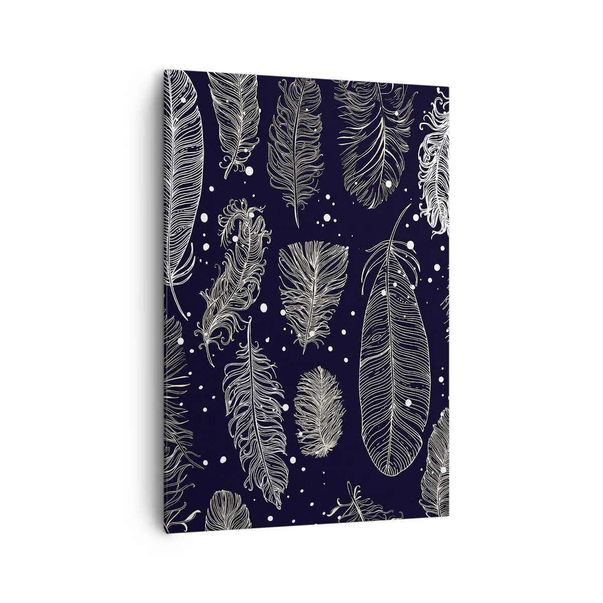 Impression sur toile - Image sur toile - Plumes blanches délicates sur fond bleu marine - 70x100cm - Toile de plumes - Décoration murale moderne pour le salon et la chambre ARTTOR
