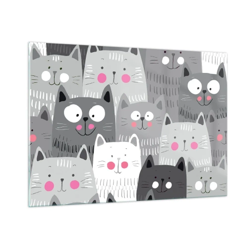 Impression sur verre - Image sur verre - Chats drôles aux couleurs grises sur fond blanc - 100x70cm - Le monde des chats - Décoration murale moderne pour le salon et la chambre ARTTOR