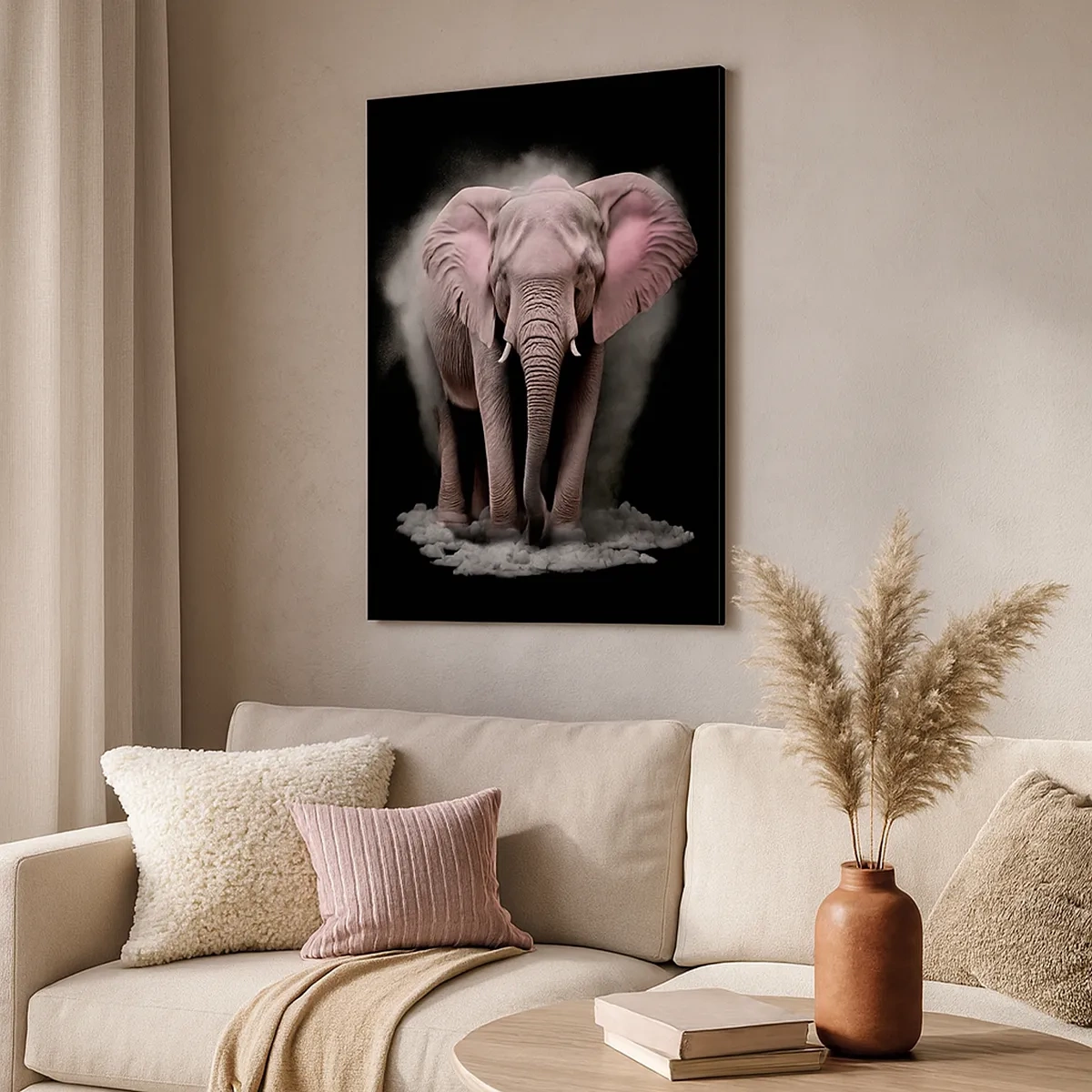 Impression sur toile - Image sur toile - Une interprétation artistique d'un éléphant rose sur fond noir - 50x70cm - Ne pensez pas à un éléphant rose ! - Décoration murale moderne pour le salon et la chambre ARTTOR