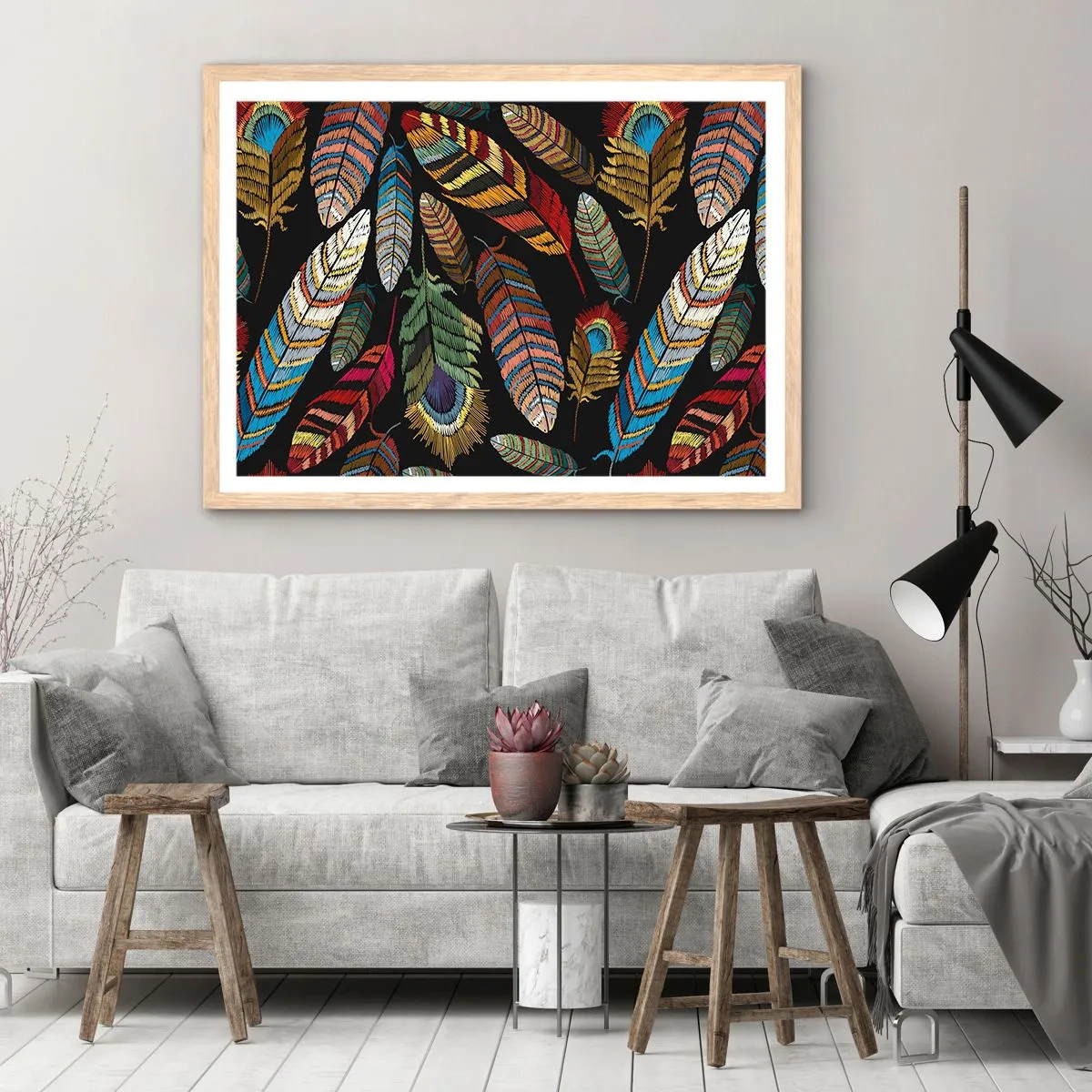 Affiche dans un chêne clair - Poster - Le carnaval des oiseaux - 100x70 cm