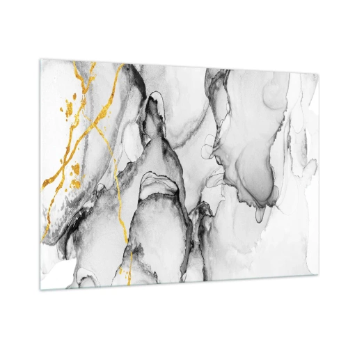 Impression sur verre - Image sur verre - Composition abstraite en noir et blanc avec une touche d'or - 100x70cm - Composition à motif or - Décoration murale moderne pour le salon et la chambre ARTTOR