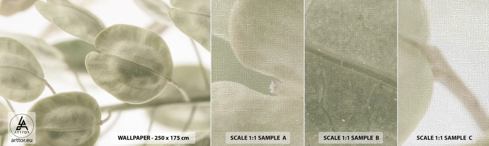 Échantillon de Papier Peint Premium Canvas - Au commencement il y avait des feuilles... - Fleurs, Calme, Feuilles - 100x30 cm