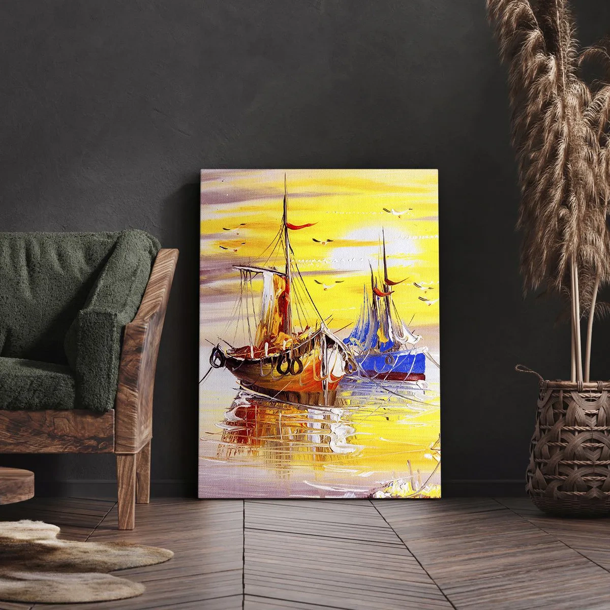 Impression sur toile - Image sur toile - Une scène picturale de bateaux sur une mer calme - 50x70cm - Un repos bien mérité au port - Décoration murale moderne pour le salon et la chambre ARTTOR