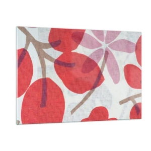 Impression sur verre - Image sur verre - Feuilles et fleurs roses et rouges sur fond clair - 120x80cm - Composition florale dans les roses - Décoration murale moderne pour le salon et la chambre ARTTOR