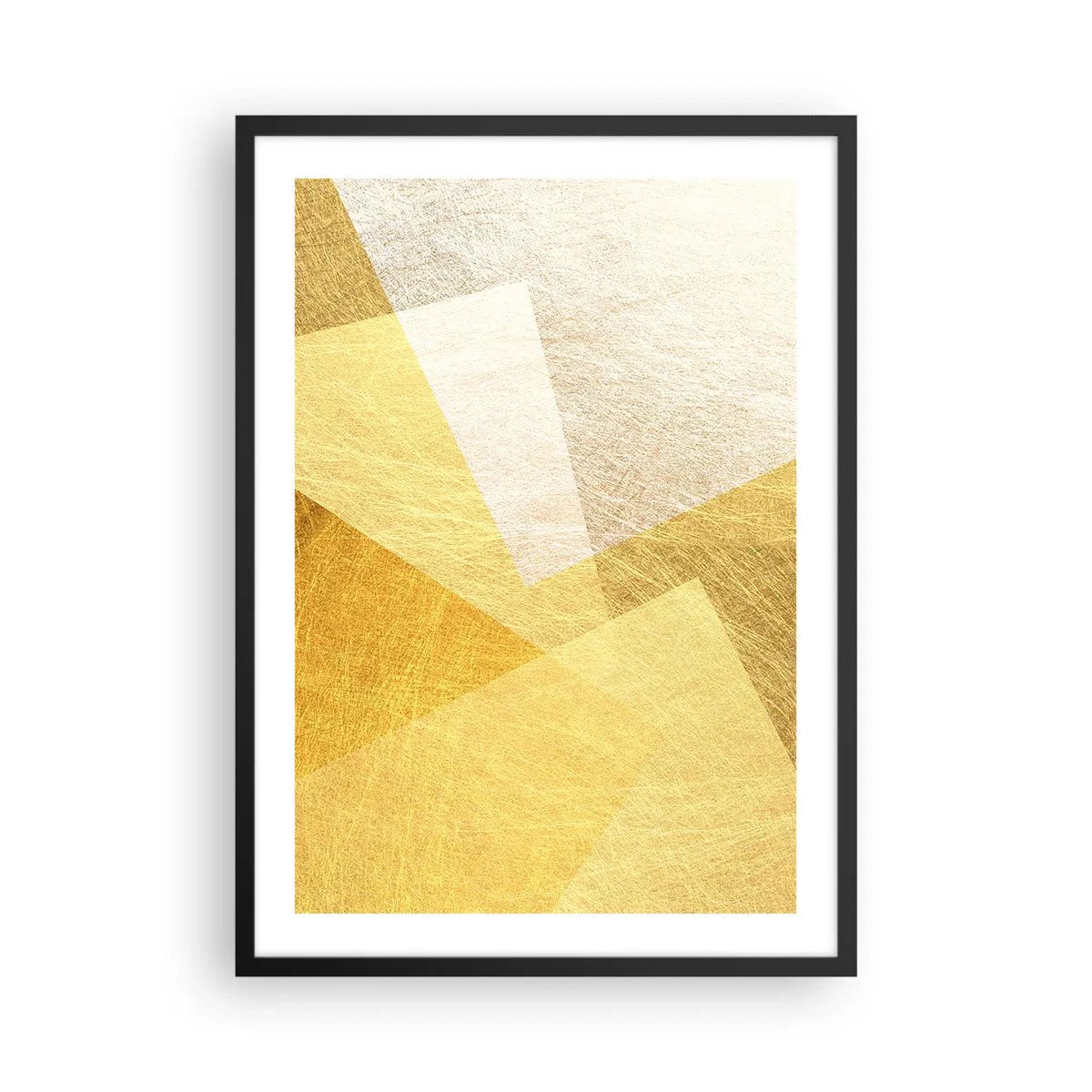 Affiche dans un cadre noir - Poster - Abstraction géométrique dorée avec un effet métallique - 50x70cm - Météo géométrique - Décoration murale moderne pour le salon et la chambre ARTTOR