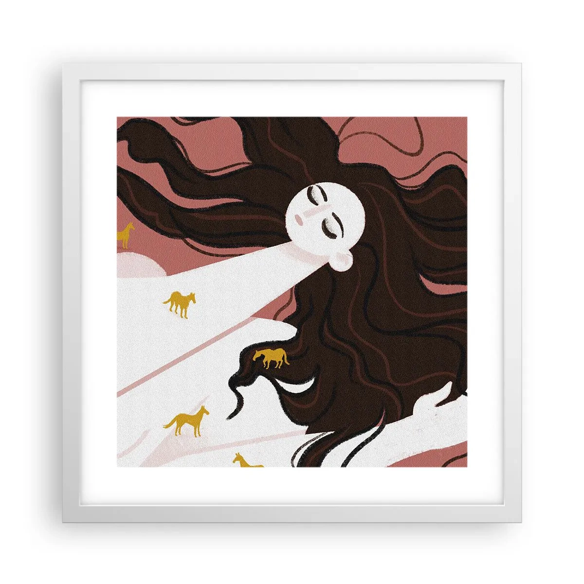Affiche dans un cadre blanc - Poster - Rêve d'un cheval d'or - 40x40 cm