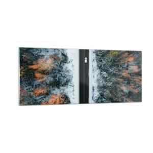 Impression sur verre - Image sur verre - Couper à travers la forêt d'hiver - 100x40 cm