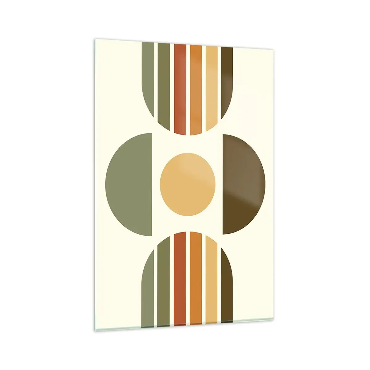 Impression sur verre - Image sur verre - Composition géométrique avec des demi-cercles et des rayures dans des tons terreux - 80x120cm - Dans les coulaurs de la terre - Décoration murale moderne pour le salon et la chambre ARTTOR