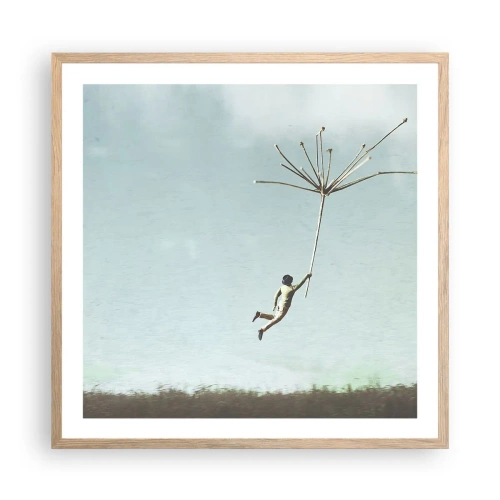 Affiche dans un chêne clair - Poster - Cerfs-volants, pissenlits, vent - 60x60 cm