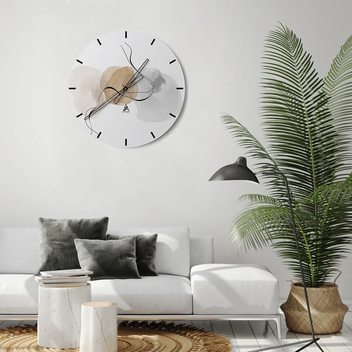 Horloge murale - Pendule murale - Taches pastel abstraites et lignes noires sur fond blanc - 30x30cm - Perles d'air - Décoration murale moderne pour le salon, la cuisine et la chambre ARTTOR