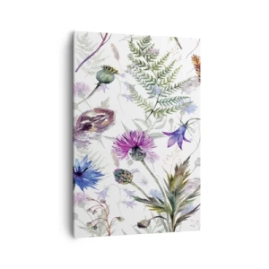 Impression sur toile - Image sur toile - Fleurs et herbes à l'aquarelle sur fond blanc dans le style herbier - 70x100cm - Herbier polonais - Décoration murale moderne pour le salon et la chambre ARTTOR