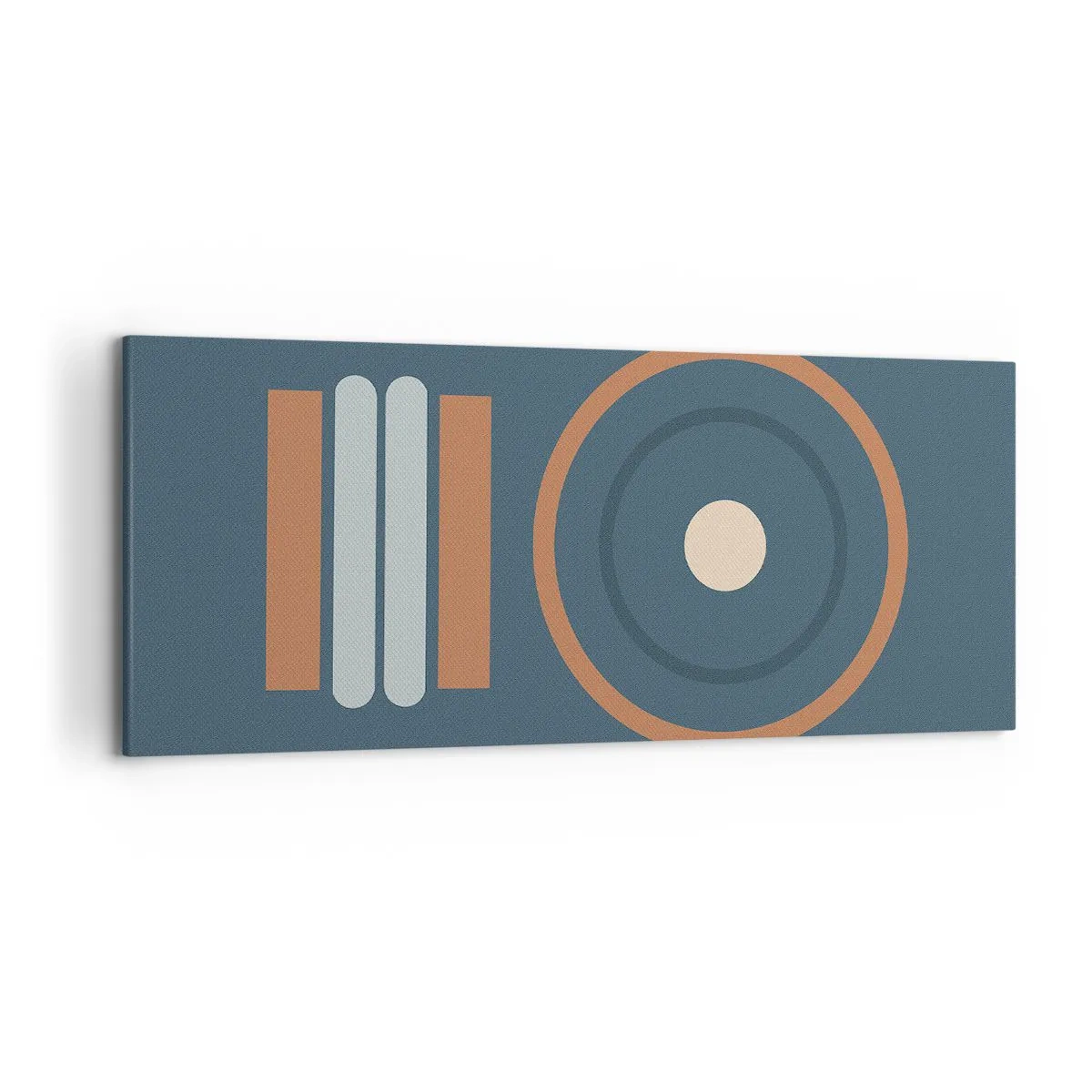 Impression sur toile - Image sur toile - Une composition géométrique avec des cercles et des rectangles aux couleurs sobres. - 120x50cm - Essence des choses - Décoration murale moderne pour le salon et la chambre ARTTOR