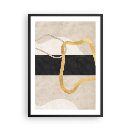 Affiche dans un cadre noir - Poster - Composition abstraite avec du noir, de l'or et un fond neutre - 50x70cm - Formes emmellées - Décoration murale moderne pour le salon et la chambre ARTTOR