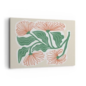 Impression sur toile - Image sur toile - Un dessin de fleurs dans un style minimaliste avec des feuilles vertes - 100x70cm - Folk et moderne - Décoration murale moderne pour le salon et la chambre ARTTOR