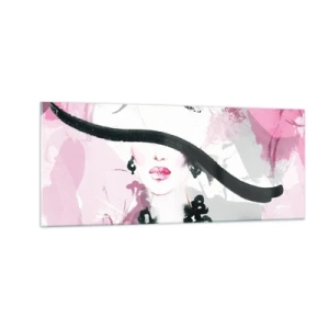 Impression sur verre - Image sur verre - Portrait d'une dame en noir et rose - 100x40 cm