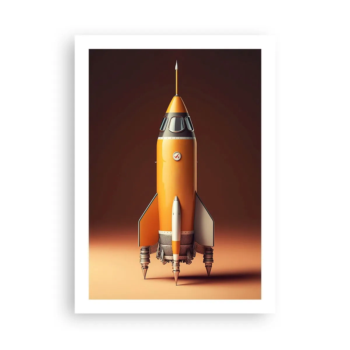 Affiche - Poster - Une fusée spatiale moderne sur un fond de couleurs chaudes. - 50x70cm - Ça commence par un rêve - Décoration murale moderne pour le salon et la chambre ARTTOR
