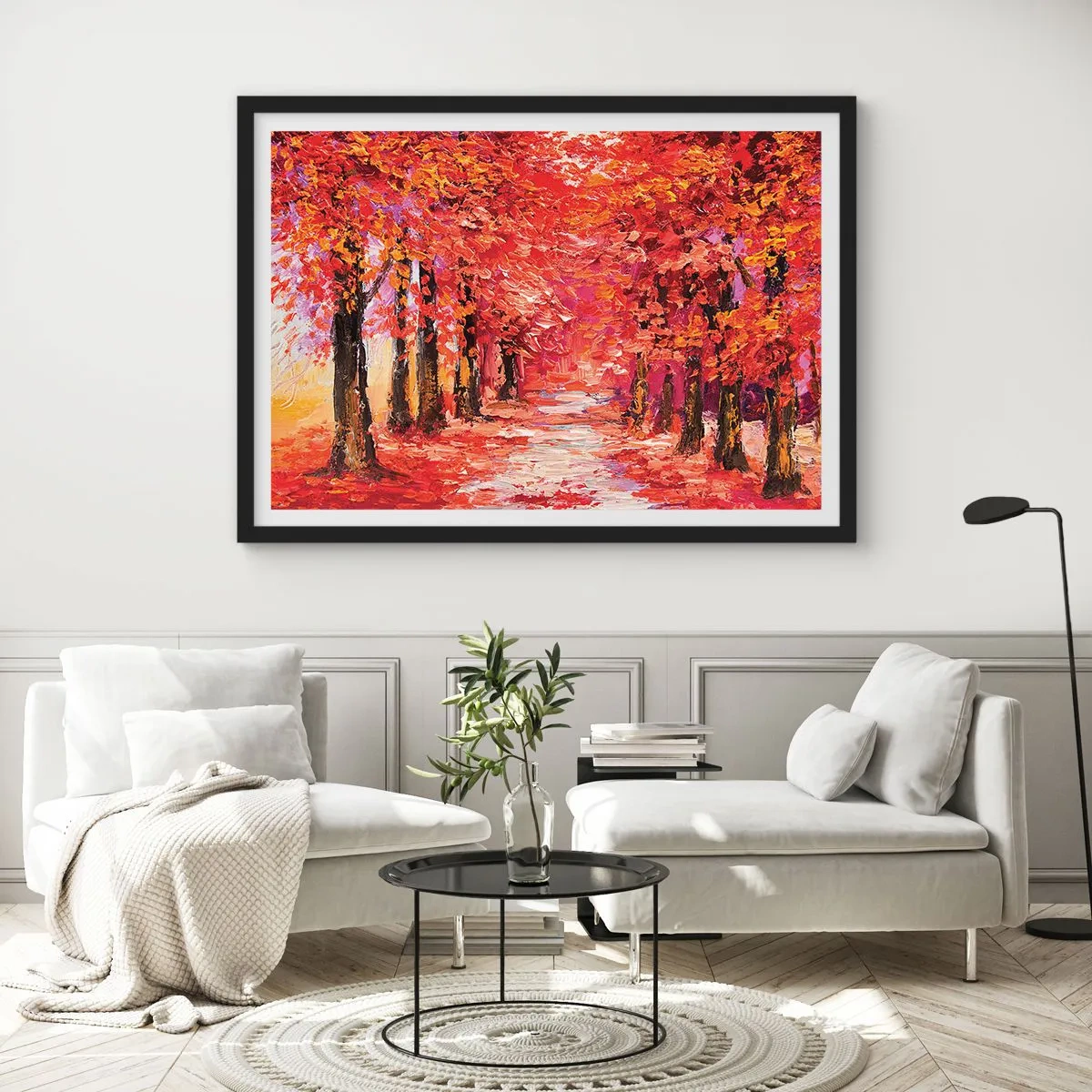 Affiche dans un cadre noir - Poster - Une ruelle pittoresque aux couleurs d'automne dans le style impressionniste - 100x70cm - Impression d'automne - Décoration murale moderne pour le salon et la chambre ARTTOR