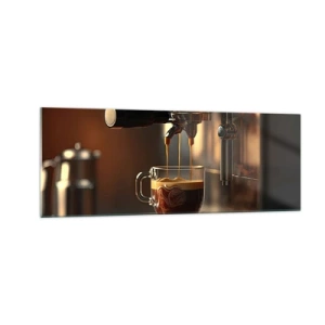 Impression sur verre - Image sur verre - Machine à café avec une tasse d'espresso aromatique - 140x50cm - Un mélange sensuel - Décoration murale moderne pour le salon et la chambre ARTTOR