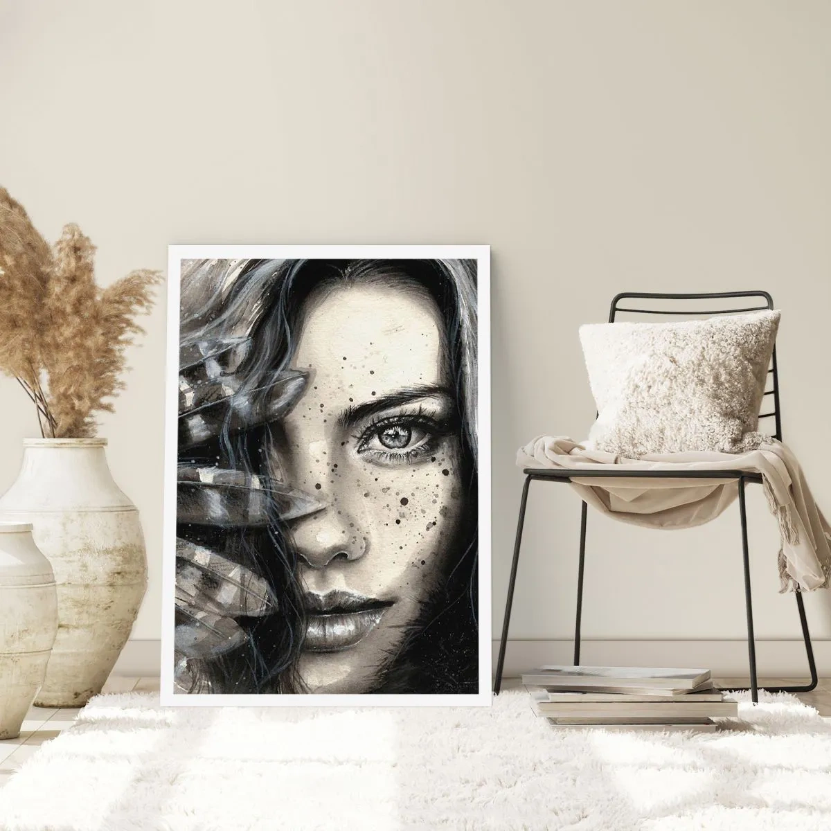Affiche - Poster - Portrait d'une femme dans un style monochrome - 50x70cm - Beauté sauvage - Décoration murale moderne pour le salon et la chambre ARTTOR