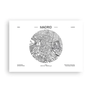 Affiche - Poster - Carte de Madrid dans un style minimaliste en noir et blanc - 100x70cm - Anatomie de Madrid - Décoration murale moderne pour le salon et la chambre ARTTOR
