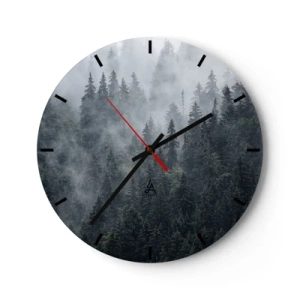 Horloge murale - Pendule murale - Une forêt de conifères brumeuse dans une photo sombre et maussade - 30x30cm - Aube de la forêt - Décoration murale moderne pour le salon, la cuisine et la chambre ARTTOR