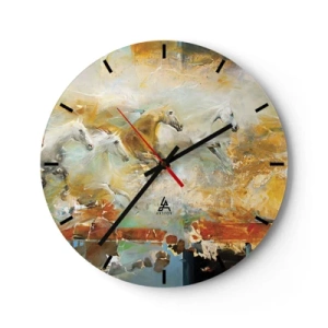 Horloge murale - Pendule murale - Chevaux abstraits en mouvement dynamique - 30x30cm - Au galop vers la lumière - Décoration murale moderne pour le salon, la cuisine et la chambre ARTTOR