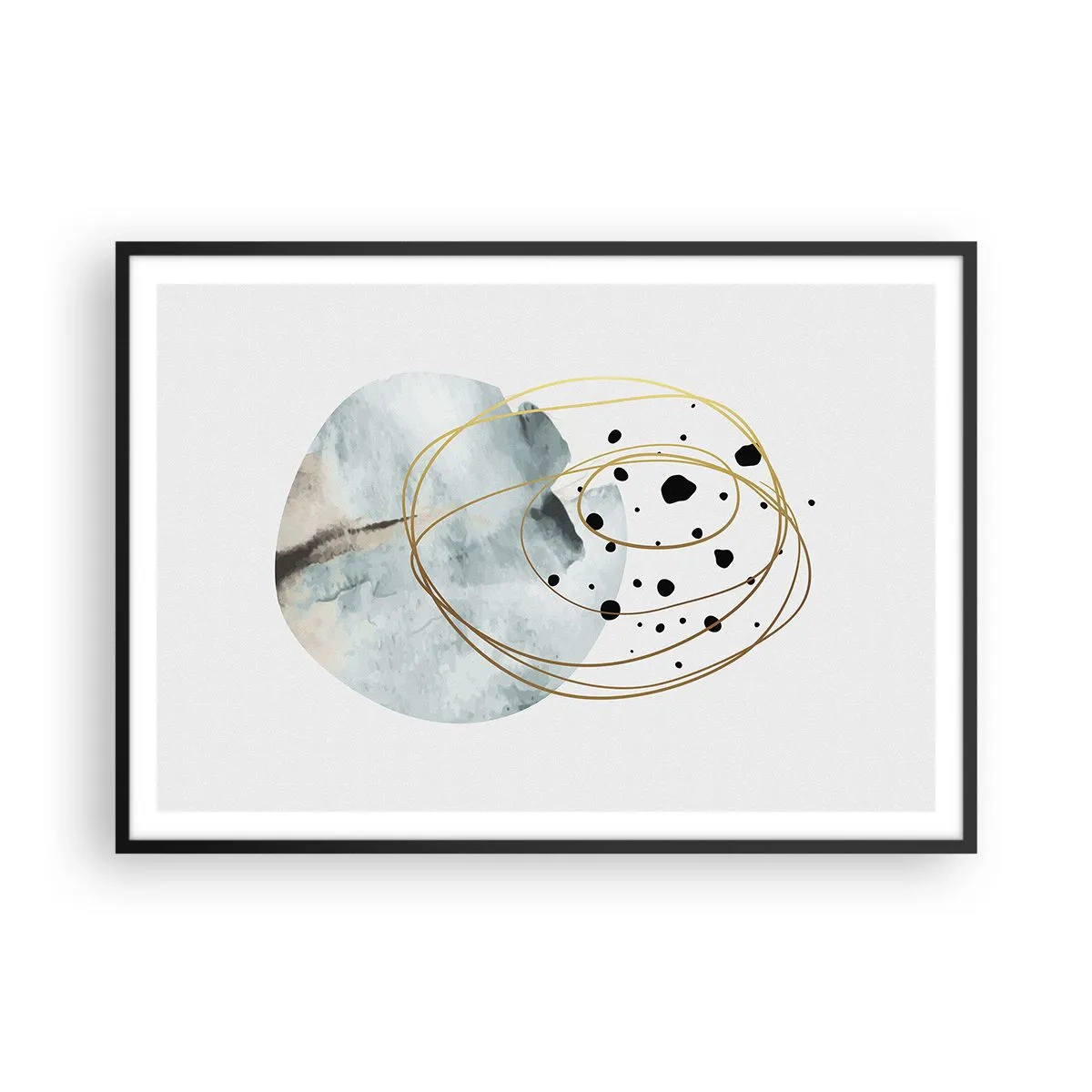 Affiche dans un cadre noir - Poster - Abstraction minimaliste avec un motif géométrique et des lignes dorées - 100x70cm - Emmêlement de l'espace - Décoration murale moderne pour le salon et la chambre ARTTOR