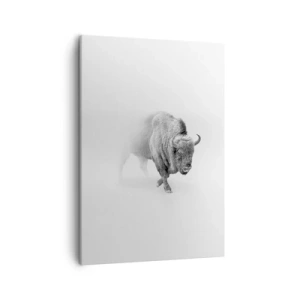 Impression sur toile - Image sur toile - Bison blanc dans un décor minimaliste - 50x70cm - Roi de la prairie - Décoration murale moderne pour le salon et la chambre ARTTOR
