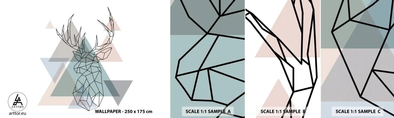 Échantillon De Papier Peint Standard Eco - Dans une forêt géométrique - Abstraction, Cerf, Graphique - 100x30 cm