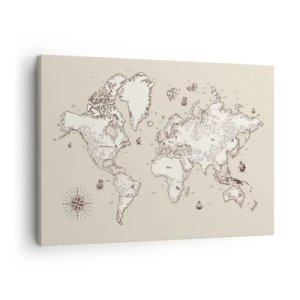 Impression sur toile - Image sur toile - Une carte stylisée du monde dans des tons beige et marron. - 70x50cm - Voyage autour du monde - Décoration murale moderne pour le salon et la chambre ARTTOR