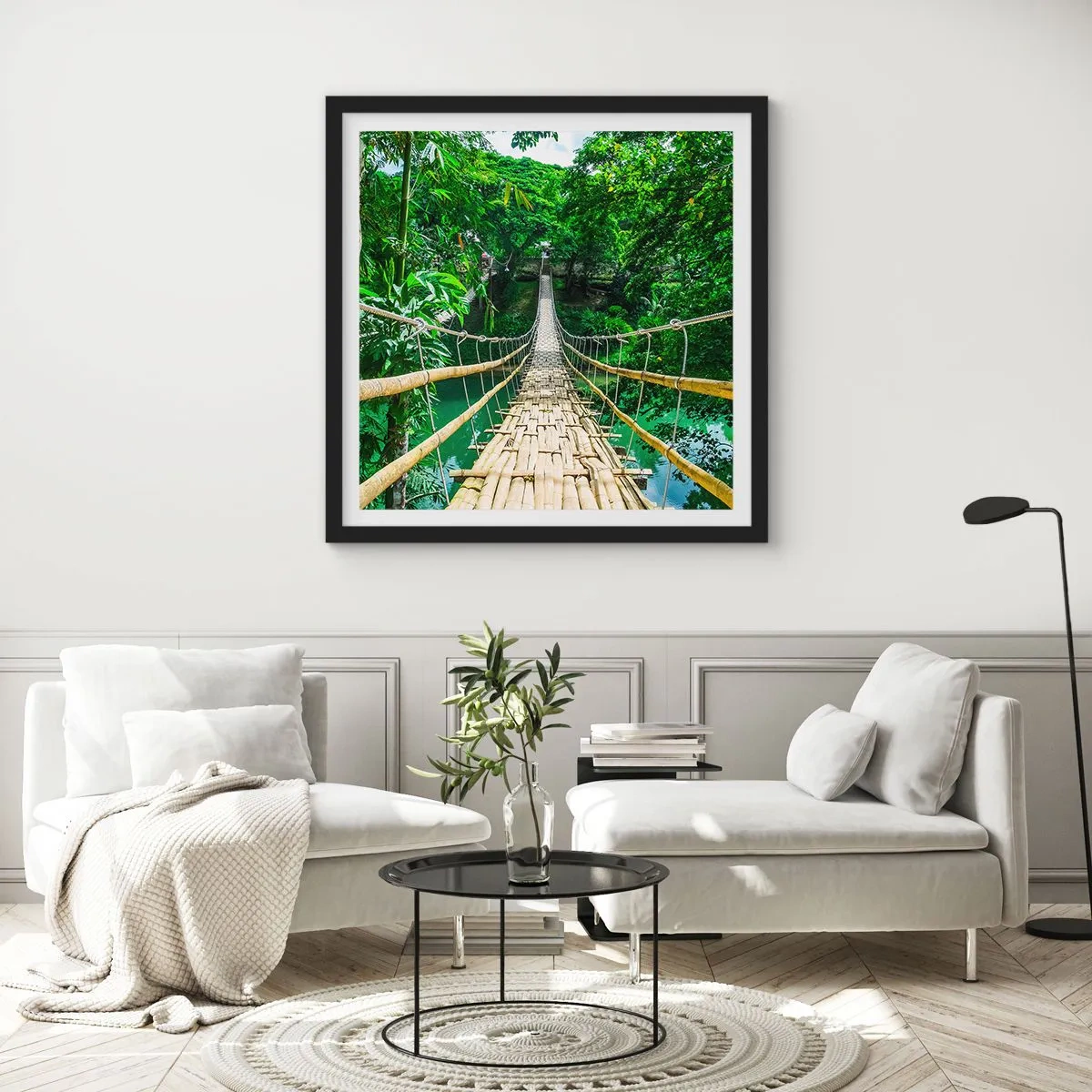 Affiche dans un cadre noir - Poster - Pont de singe en pleine nature - 60x60 cm