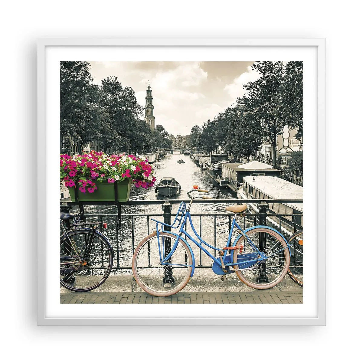 Affiche dans un cadre blanc - Poster - Couleurs de rue d'Amsterdam - 60x60 cm