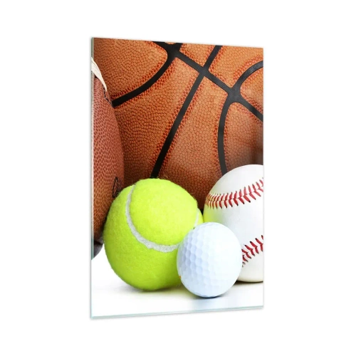 Impression sur verre - Image sur verre - Ballons de diverses disciplines sportives - 80x120cm - Le football nous connecte ! - Décoration murale moderne pour le salon et la chambre ARTTOR