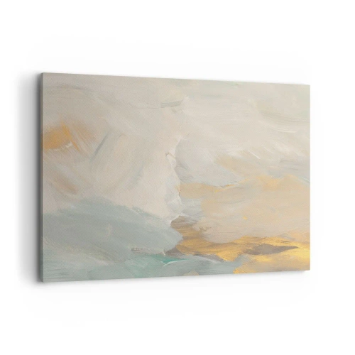 Impression sur toile - Image sur toile - Traits abstraits délicats dans des tons de blanc et d'or - 100x70cm - Abstraction – le pays de la douceur - Décoration murale moderne pour le salon et la chambre ARTTOR