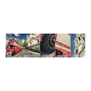 Échantillon de Papier Peint Premium Canvas - Rue de Londres en gris et rouge - Ville, Londres, Autobus rouge - 100x30 cm