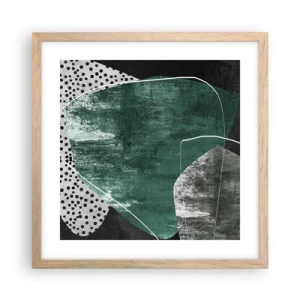 Affiche dans un chêne clair - Poster - Abstraction colorée avec feuille d'or - 40x40 cm