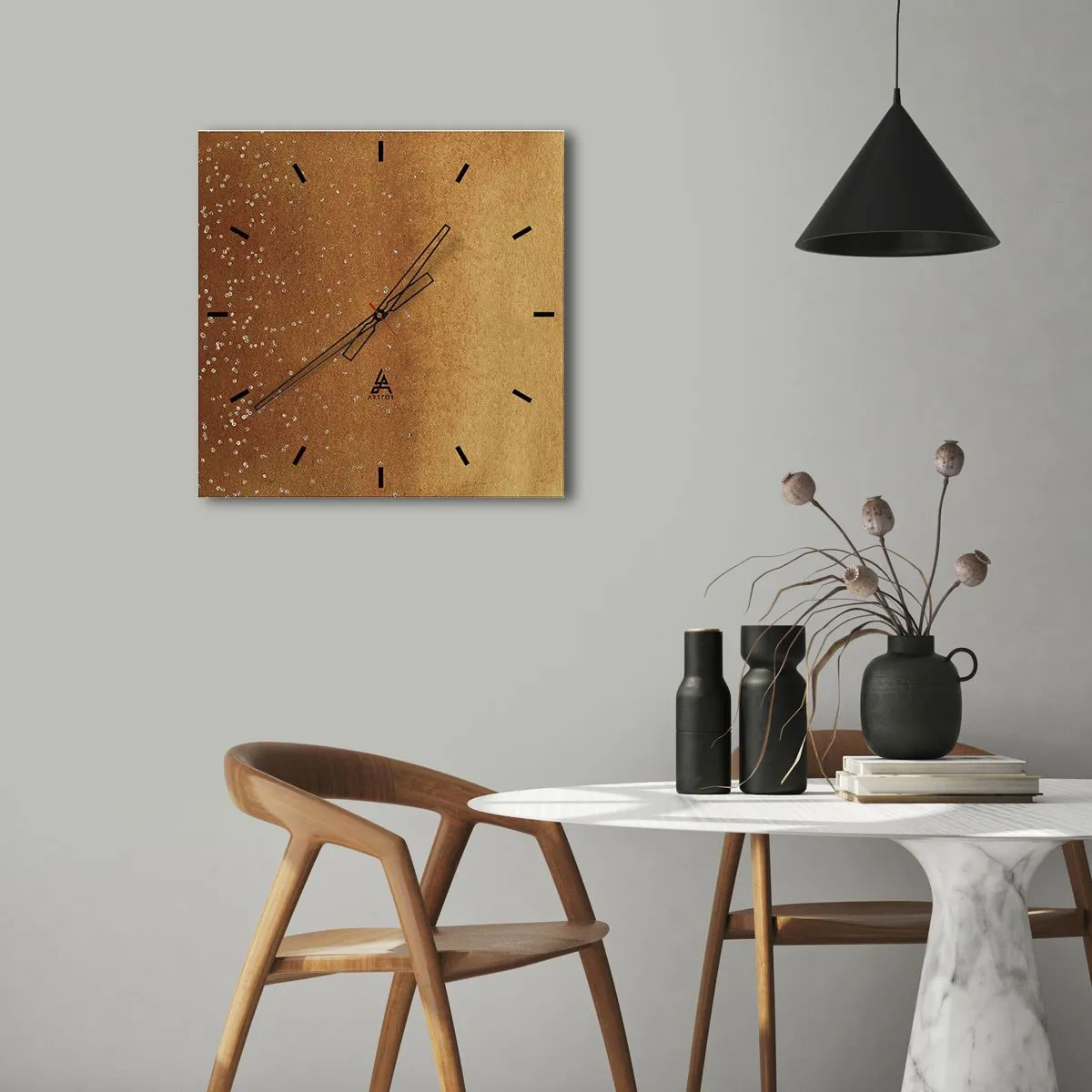 Horloge murale - Pendule murale - Un dégradé doré avec des reflets et des embellissements subtils - 30x30cm - Origine du monde - Décoration murale moderne pour le salon et la chambre ARTTOR