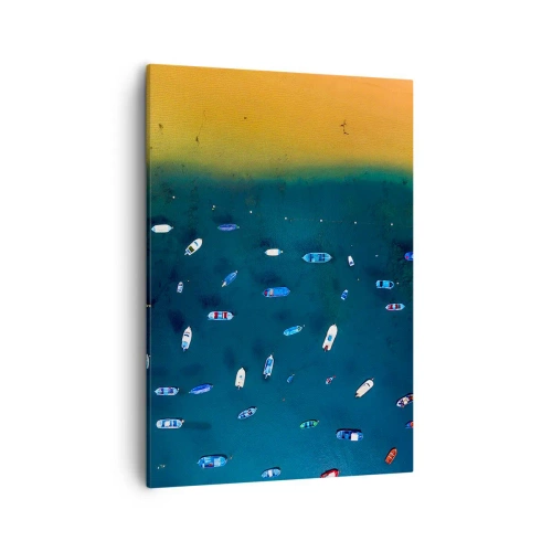Impression sur toile - Image sur toile - Vue aérienne de bateaux sur l'eau et d'un rivage sablonneux - 50x70cm - Jeu de vacances - Décoration murale moderne pour le salon et la chambre ARTTOR