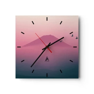 Horloge murale - Pendule murale - Paysage minimaliste avec montagne et oiseaux au lever du soleil - 30x30cm - Des pèlerins au dessus des nuages - Décoration murale moderne pour le salon et la chambre ARTTOR