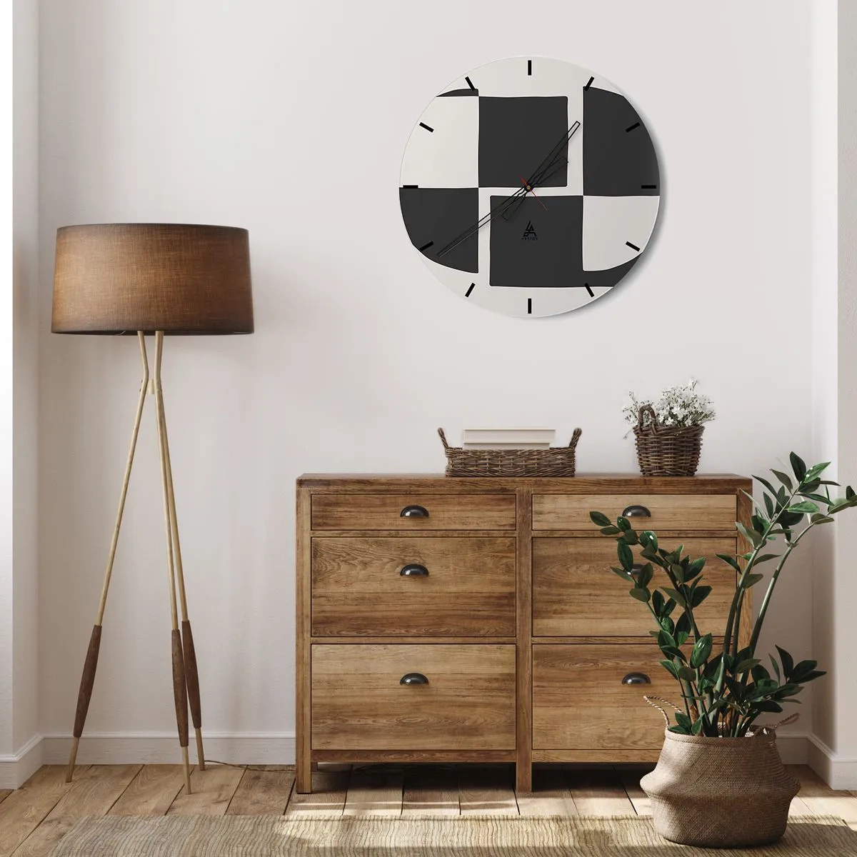 Horloge murale - Pendule murale - Composition géométrique en noir et blanc - 30x30cm - Antithèse - Synthèse - Décoration murale moderne pour le salon, la cuisine et la chambre ARTTOR