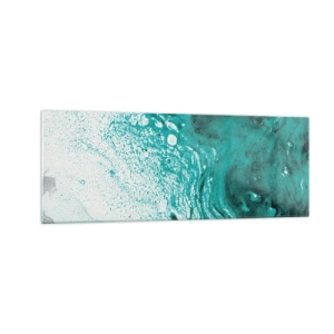 Impression sur verre - Image sur verre - Composition abstraite dans des tons turquoise sur fond blanc - 140x50cm - Se fondre dans le bleu et le turquoise - Décoration murale moderne pour le salon et la chambre ARTTOR