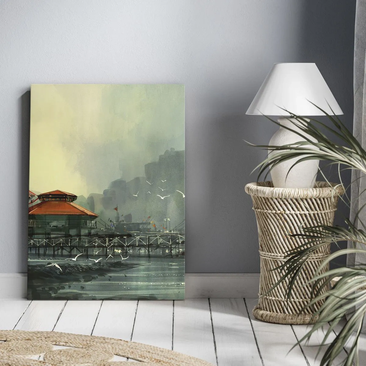 Impression sur toile - Image sur toile - Une journée ensoleillée au port - 45x80 cm