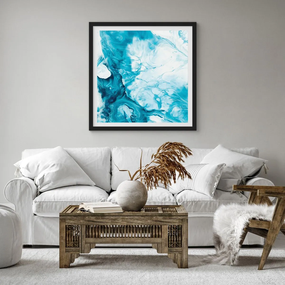 Affiche dans un cadre noir - Poster - Concert de bleu - 60x60 cm