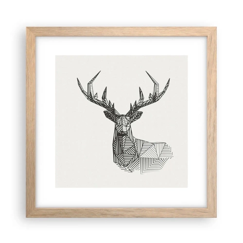 Affiche dans un chêne clair - Poster - Cerf dans un style cubique - 30x30 cm
