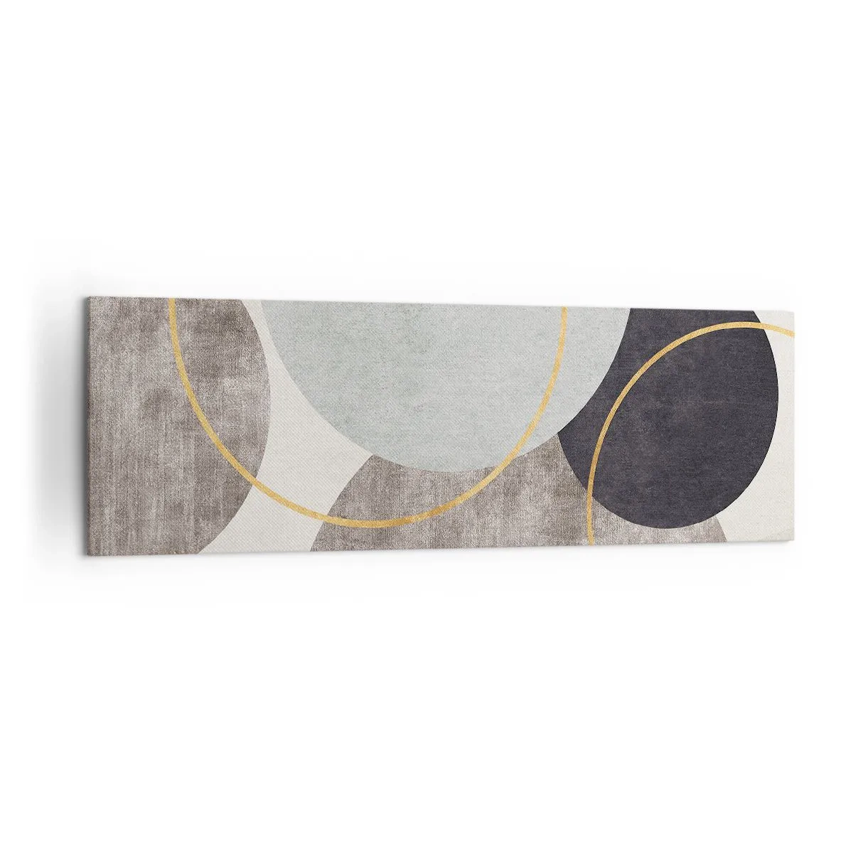 Impression sur toile - Image sur toile - Cercles géométriques dans les tons de gris, bleu et or - 160x50cm - Cercles sur cercles - Décoration murale moderne pour le salon et la chambre ARTTOR