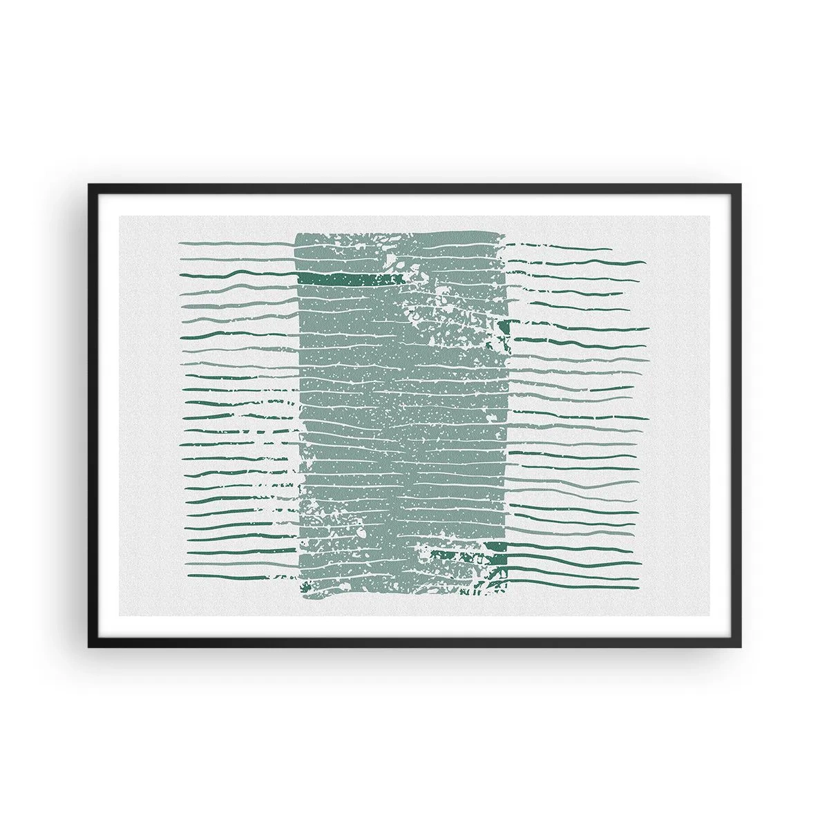 Affiche dans un cadre noir - Poster - Motif géométrique dans les tons vert mer et blanc - 100x70cm - Abstraction de la mer - Décoration murale moderne pour le salon et la chambre ARTTOR