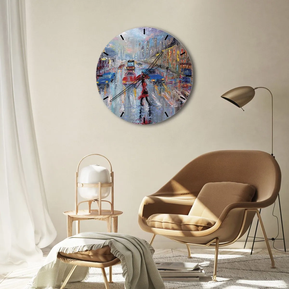 Horloge murale - Pendule murale - Après-midi pluvieux en ville - 40x40 cm