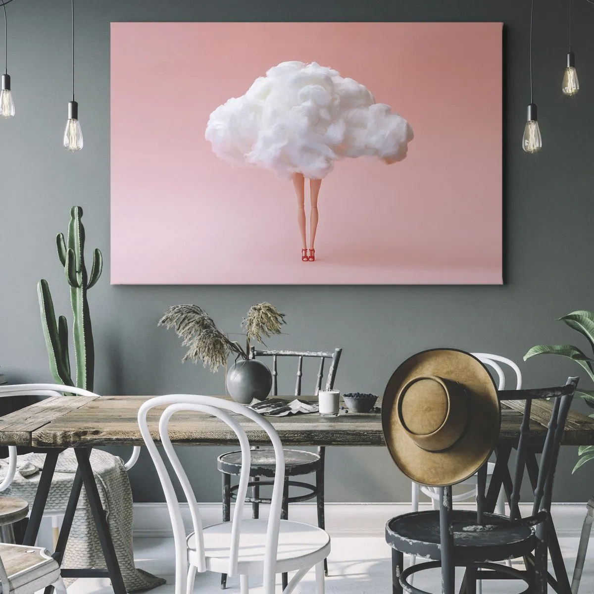 Impression sur toile - Image sur toile - Jambes dans un nuage sur fond rose - 100x70cm - Douce promesse - Décoration murale moderne pour le salon et la chambre ARTTOR